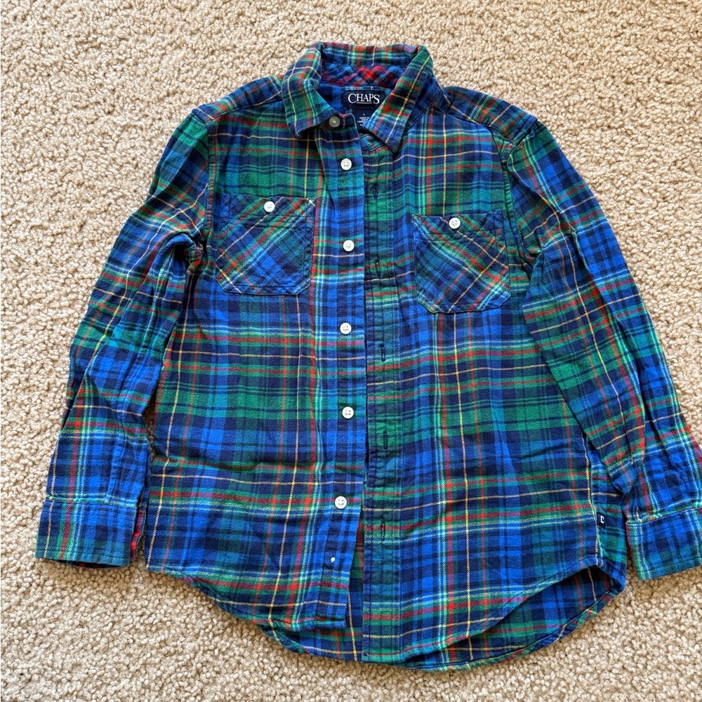 Chaps kids Blue and Green Plaid Flannel Shirt size 7